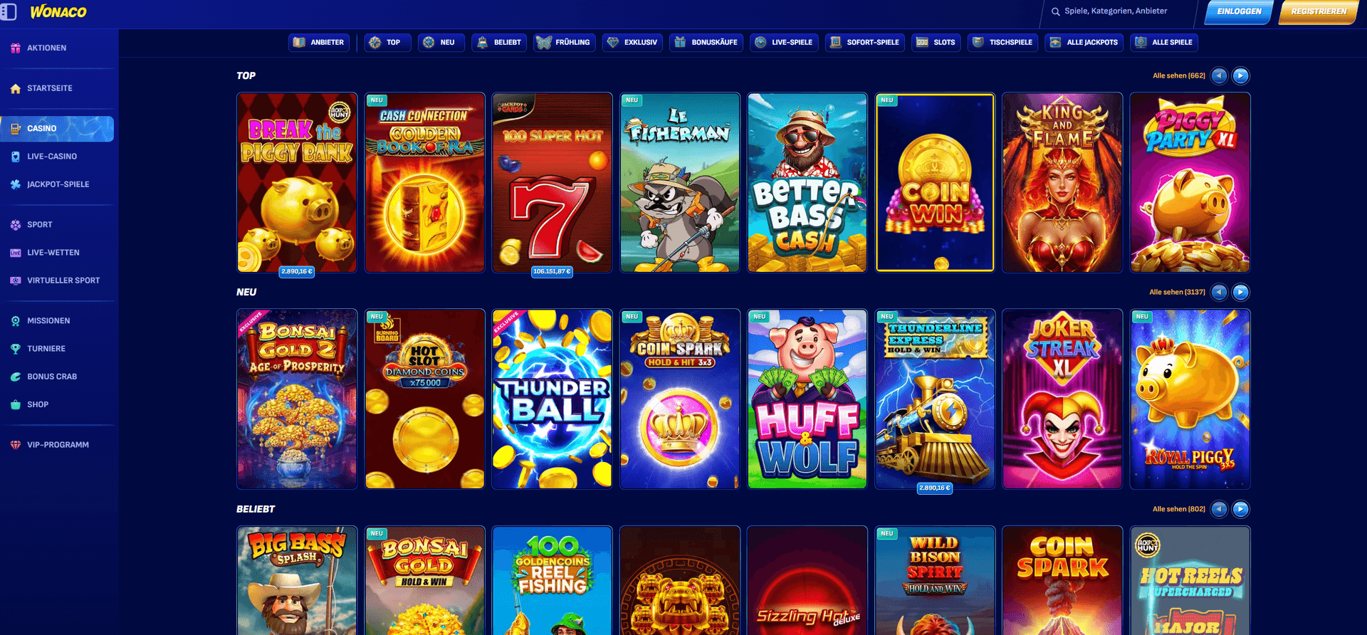 Wonaco neues Online Casino